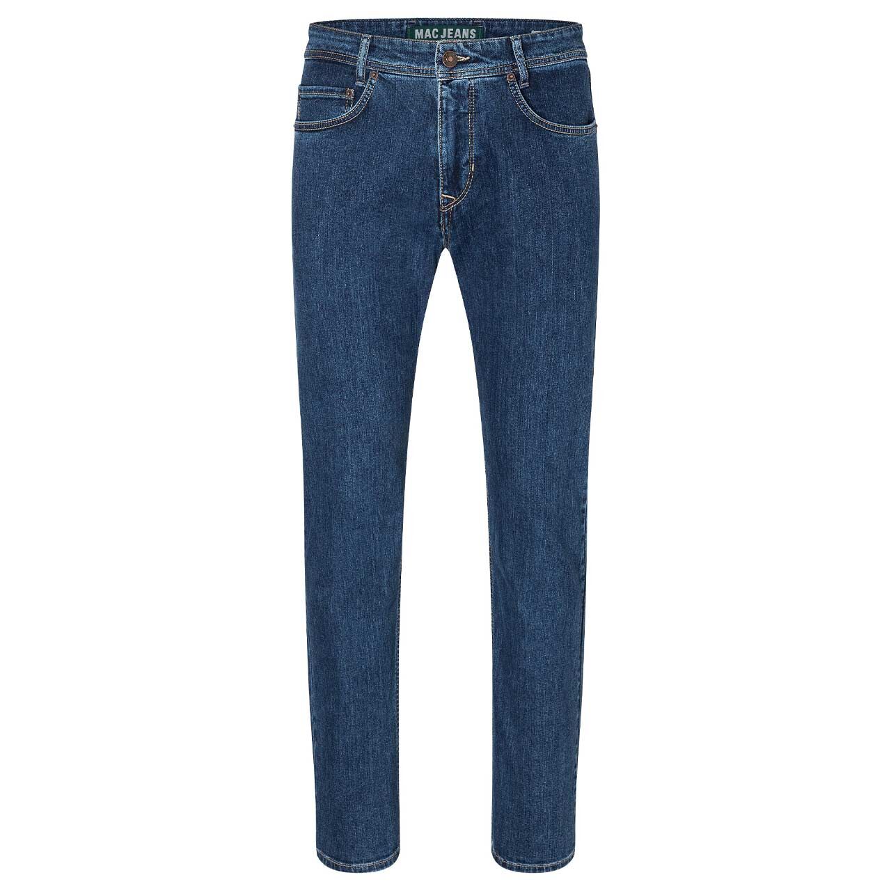 Stretch Herrenjeans Arne von MAC in Mittelblau angewaschen, Vorderansicht