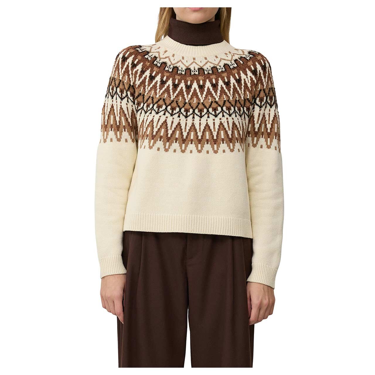 s.Oliver Damen Pullover in Cremeweiß mit Print, Vorderansicht am Model