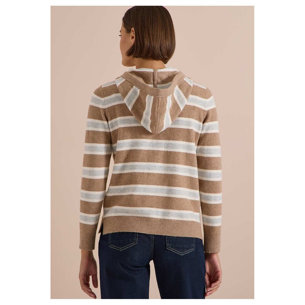 Damen Hoodie Pullover Cosy Striped von Cecil in Braun gestreift, Rückansicht am Model