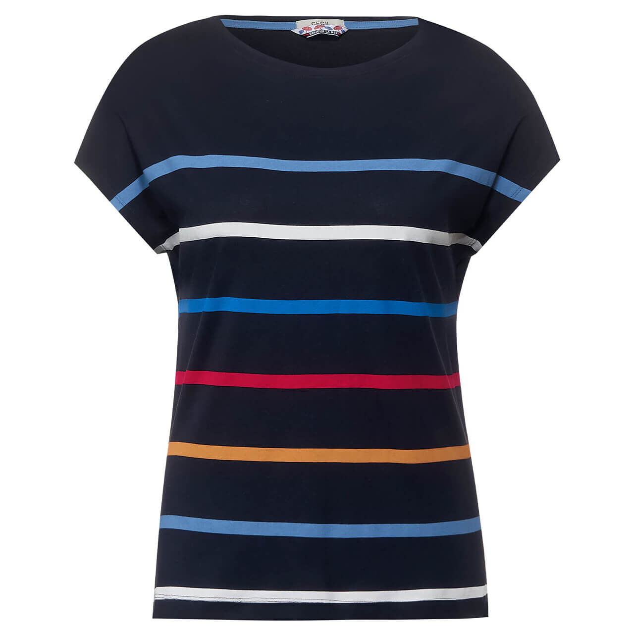 Cecil Multicolor Stripe T-Shirt für Damen in Dunkelblau gestreift, FarbNr.: 30128