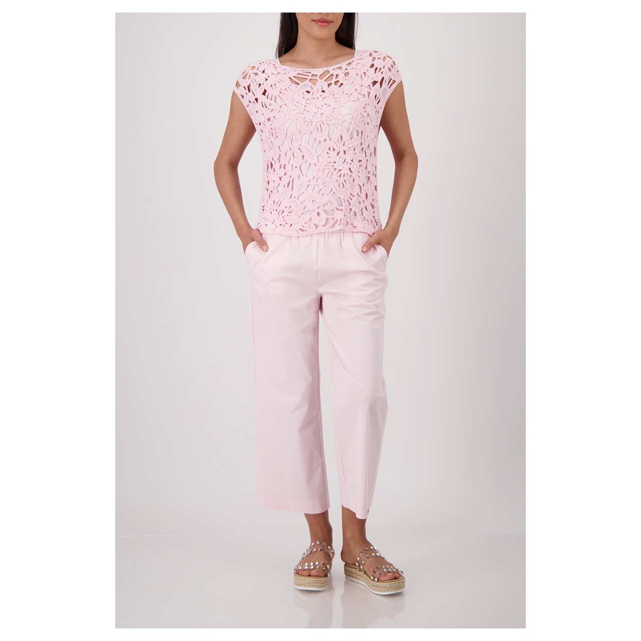 Damen 7/8 Baumwollhose von Monari in Rosa, Seitenansicht, Ganzkörperansicht