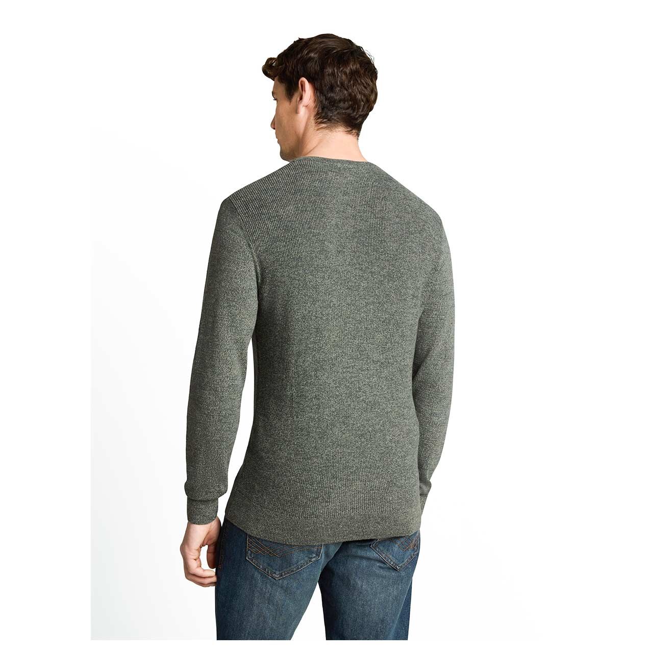 Herren Pullover Multi Color Crew Neck Knit von Tom Tailor in Grün meliert, Rückansicht am Model