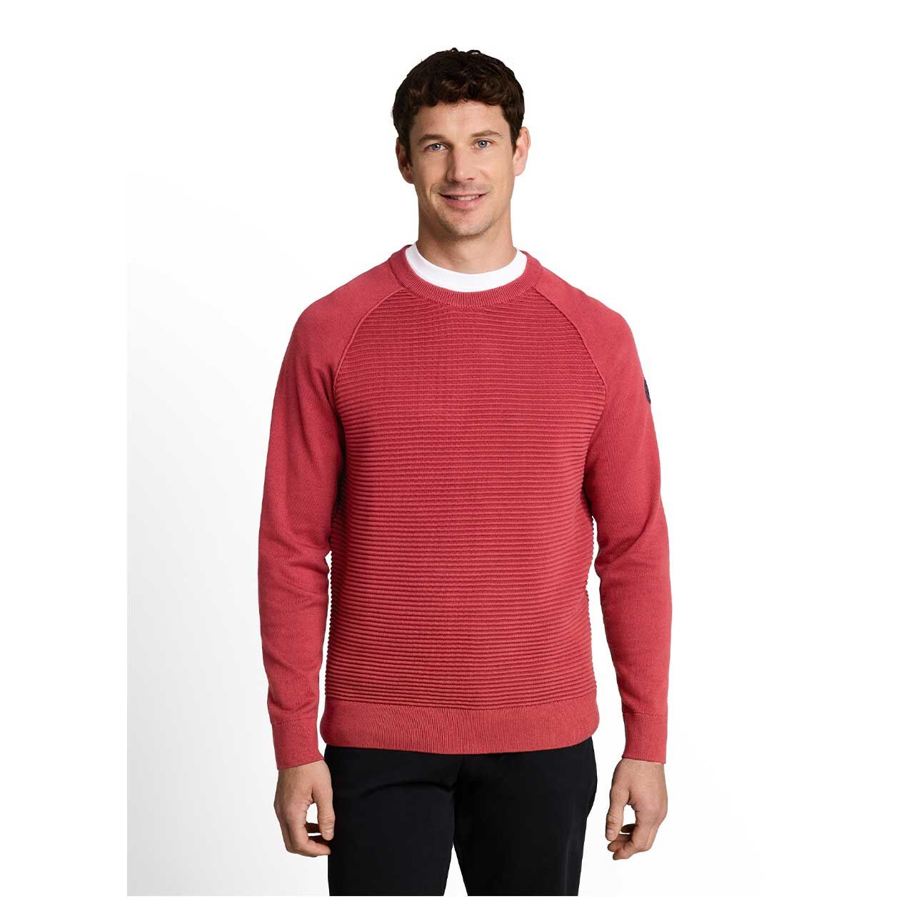 Herren Pullover Ottoman Structured Crew Neck von Tom Tailor in Dunkelrot, Vorderansicht