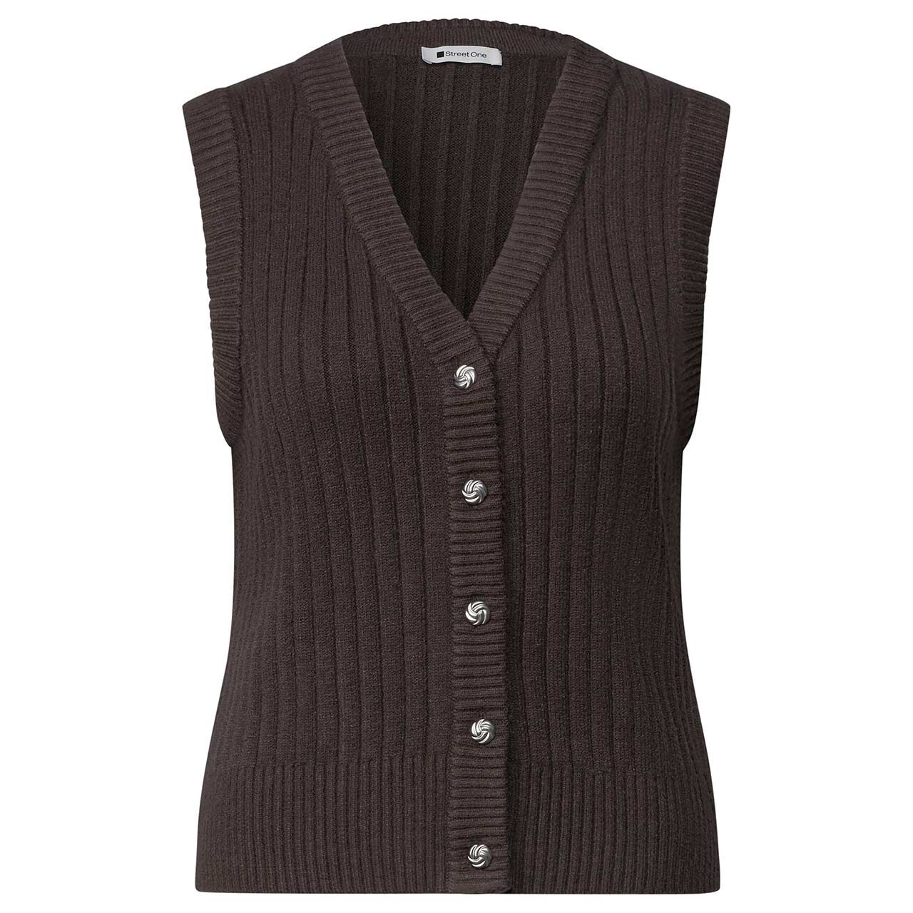 Street One Damen Strickweste Sleeveless Cardigan black coffee