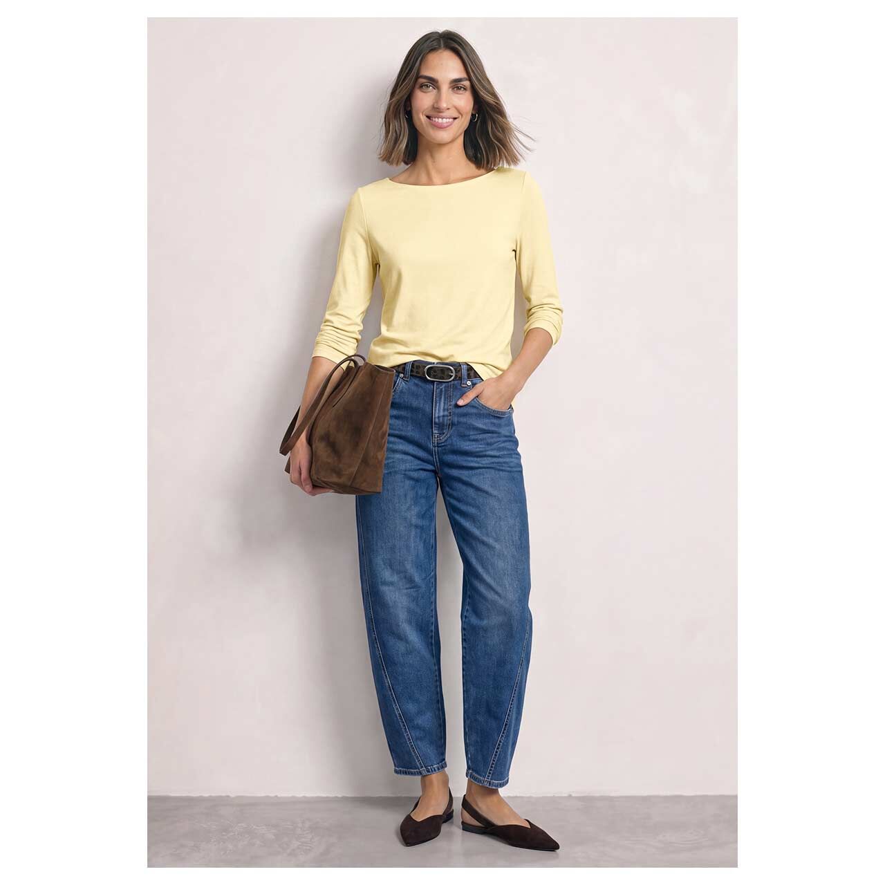 Damen Langarm Shirt Lanea von Street One in Gelb, Ganzkörperansicht am Model