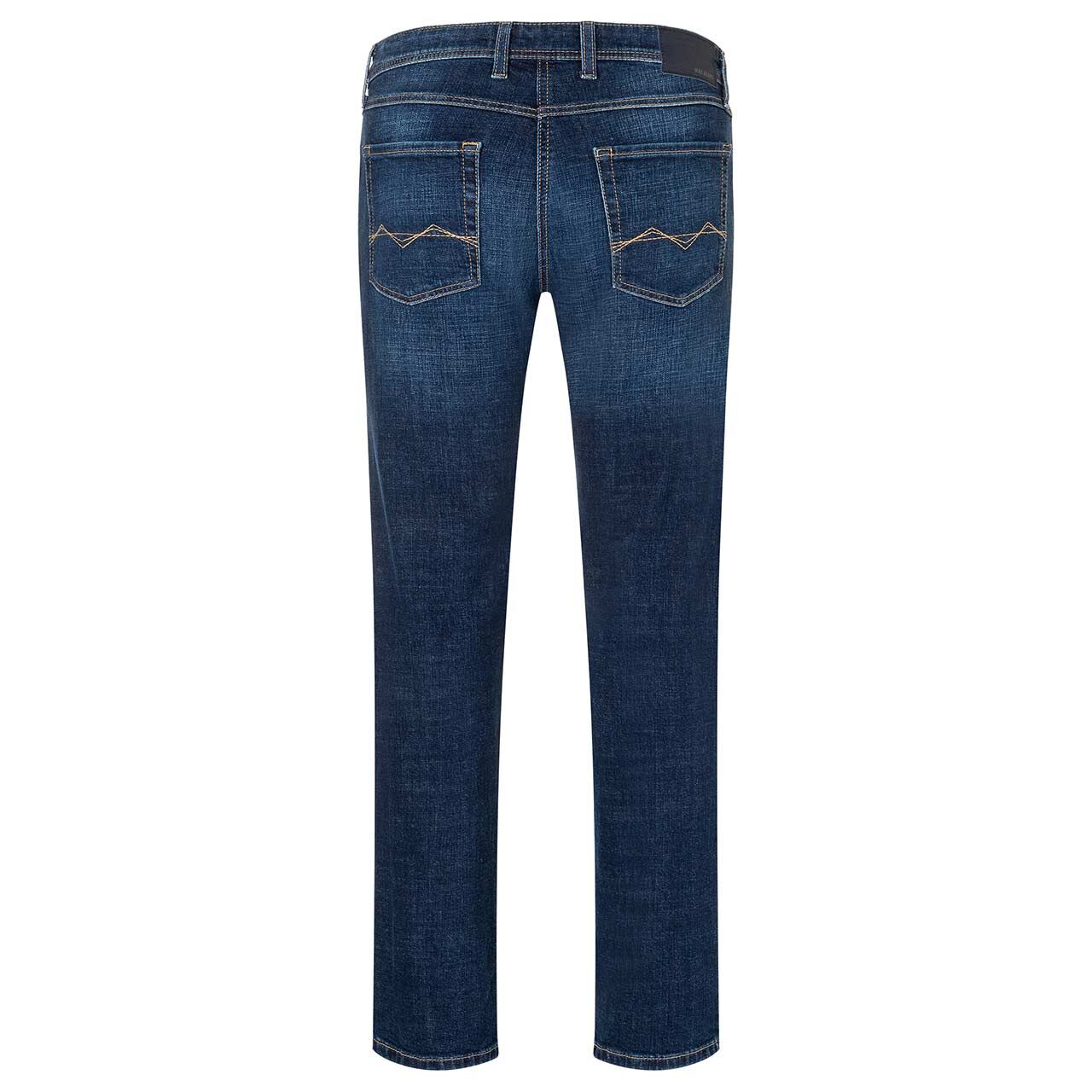 Stretch Herrenjeans Arne von MAC in Dunkelblau angewaschen, Rückansicht