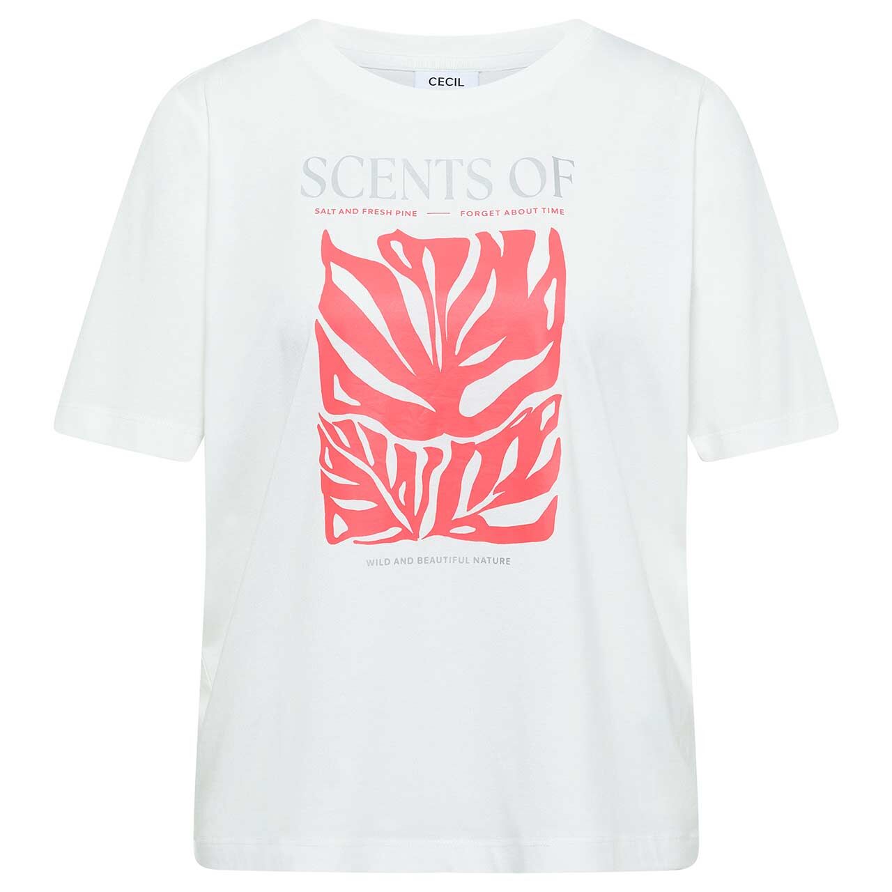 Cecil Damen T-Shirt Monstera Print vanilla white