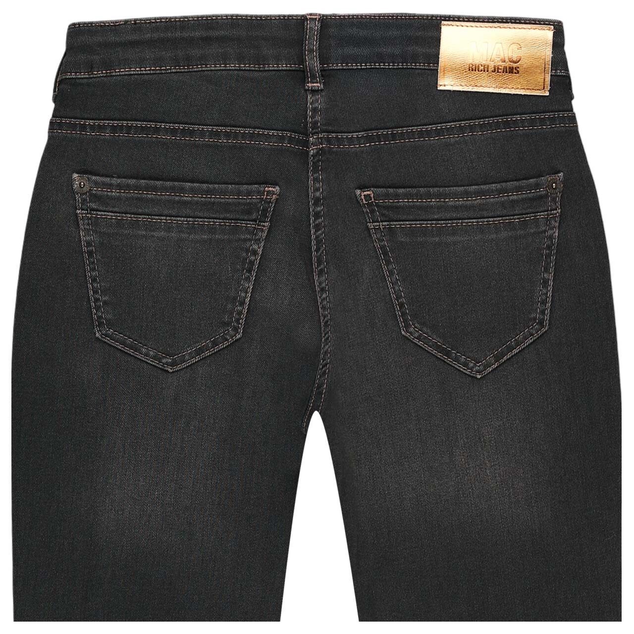 Stretch Damenjeans Rich Slim von MAC in Dunkelgrau angewaschen mit Destroyed-Effekten, detaillierte Rückansicht