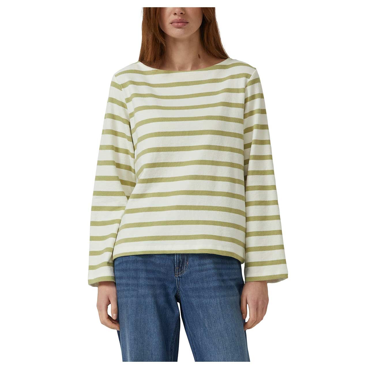 s.Oliver Damen Sweatshirt in Grün gestreift, Vorderansicht am Model