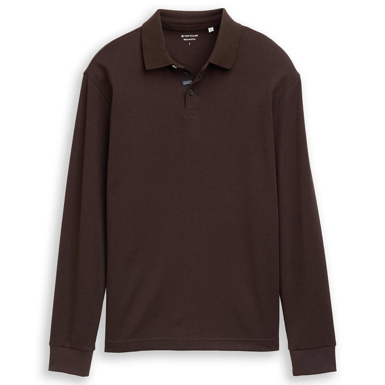 Herren Polo Langarmshirt Structured von Tom Tailor in Dunkelbraun mit der Farbnummer 10571, Vorderansicht