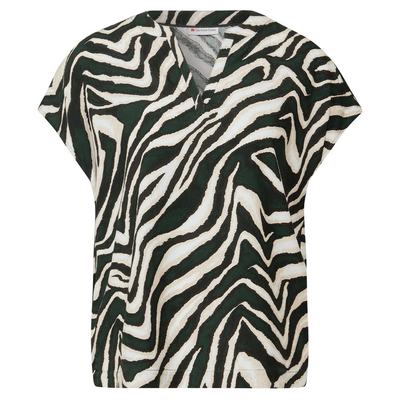 Street One Damen Kurzarm Bluse Splitneck pine grove green