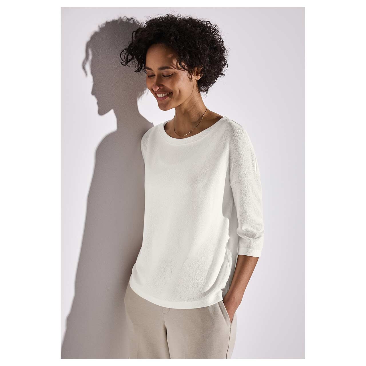 Street One Damen 3/4 Arm Shirt Knit Look off white