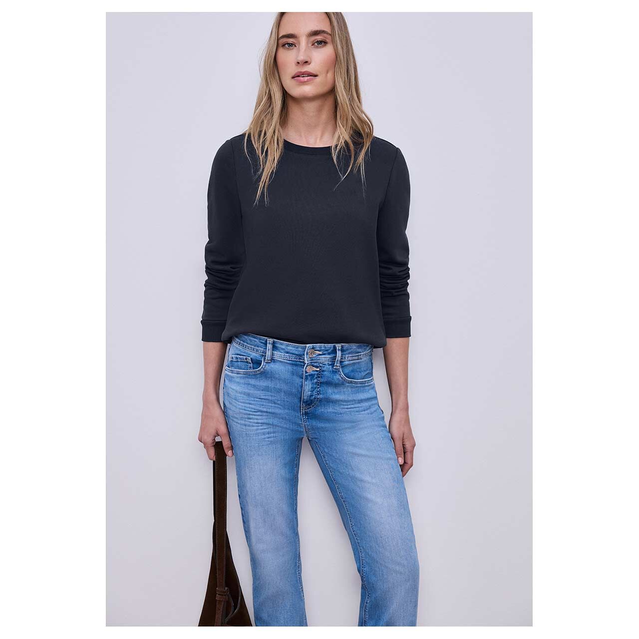 Damen Sweatshirt Basic von Street One in Dunkelblau, Vorderansicht mit Tasche
