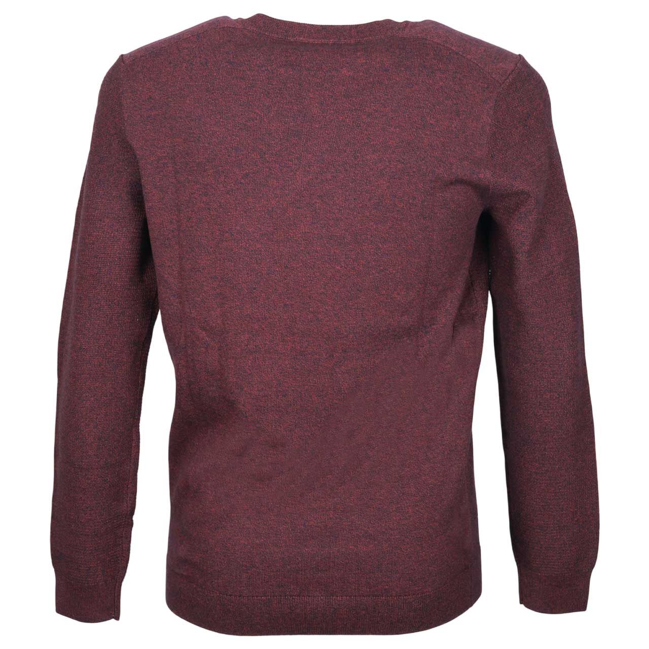 Herren Pullover Structured Crew Neck Knit von Tom Tailor in Dunkelrot meliert, Rückansicht