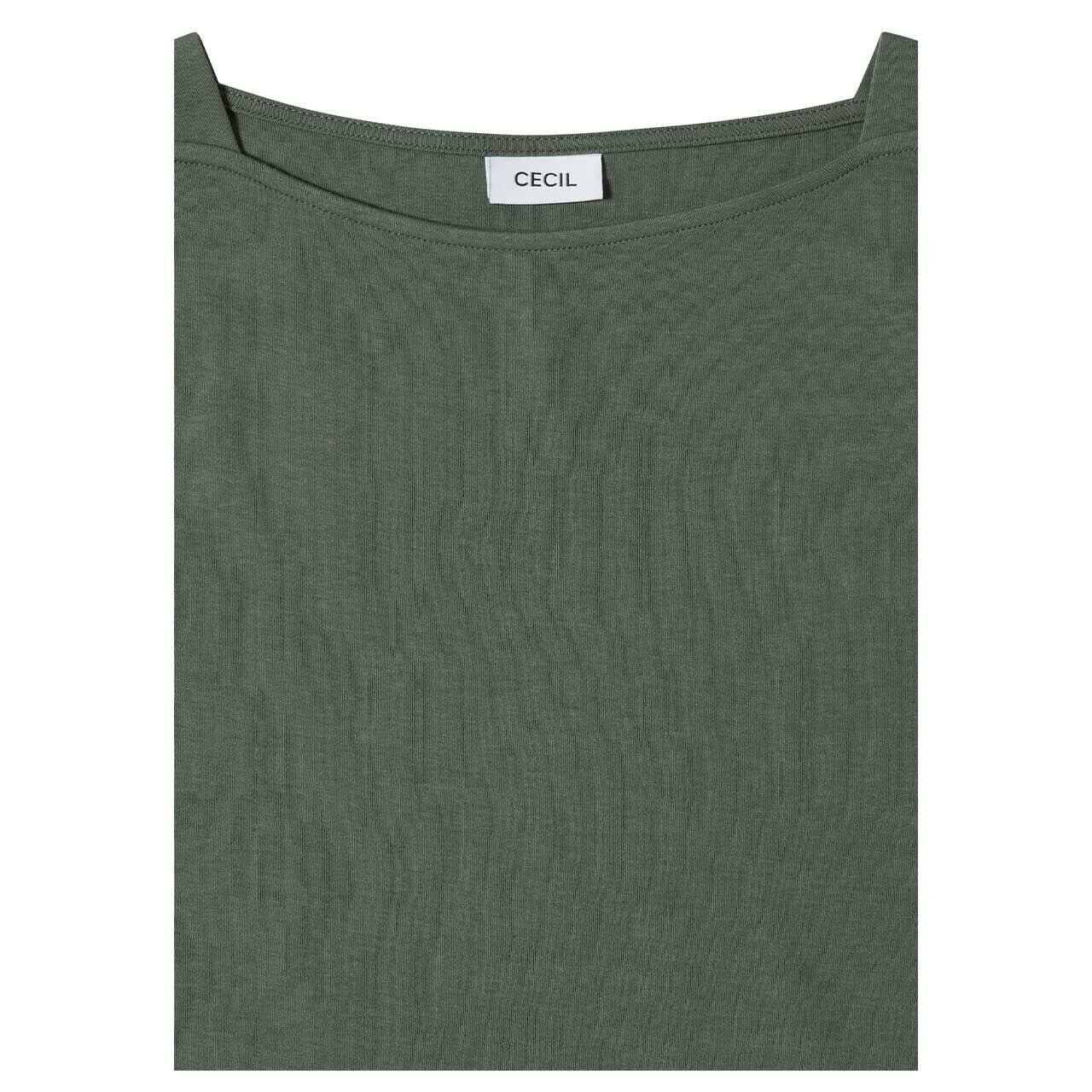 Damen 3/4 Arm Shirt Basic Boatneck von Cecil in Olivgrün, detaillierte Vorderansicht