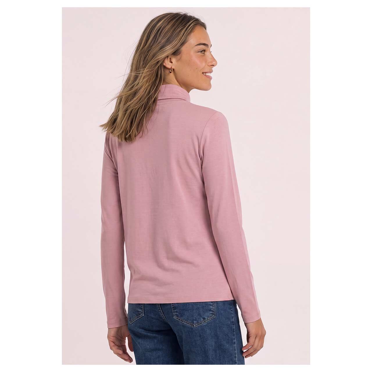 Damen Rollkragen Langarmshirt Feminim Roll Neck von Street One in Rosa, Rückansicht am Model