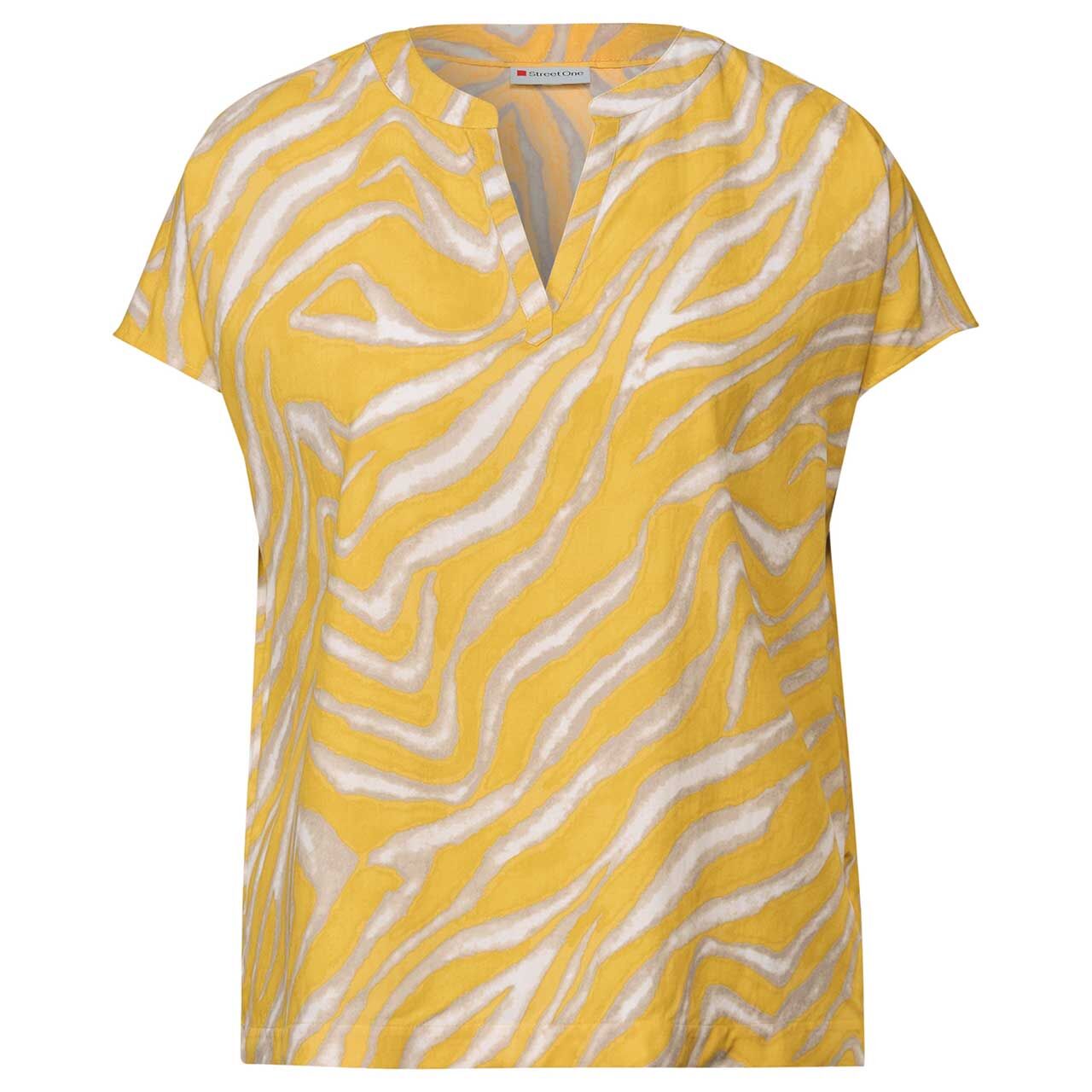 Street One Damen Kurzarm Bluse Splitneck buttercream yellow