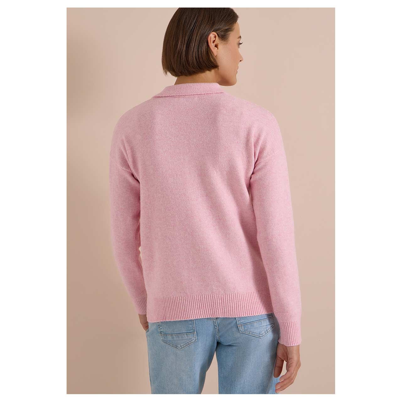 Damen Polo Pullover Cosy von Cecil in Rosa meliert, Rückansicht am Model