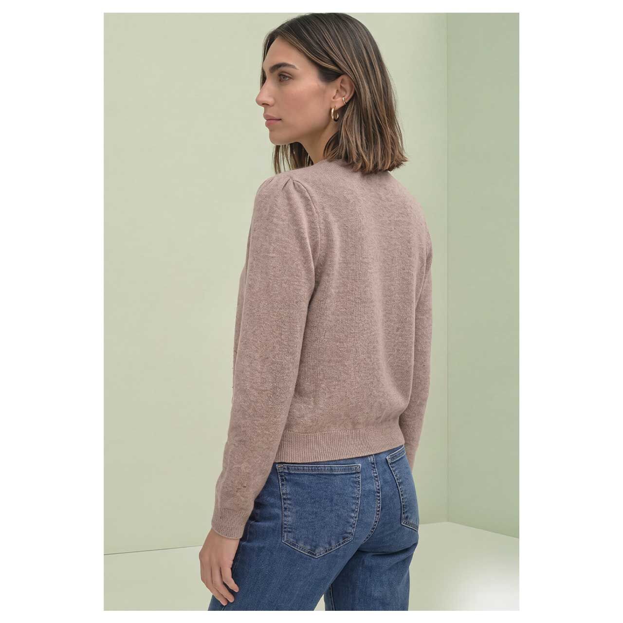 Damen Strickjacke Cosy Roundneck Cardigan von Street One in Beige meliert, Rückansicht am Model