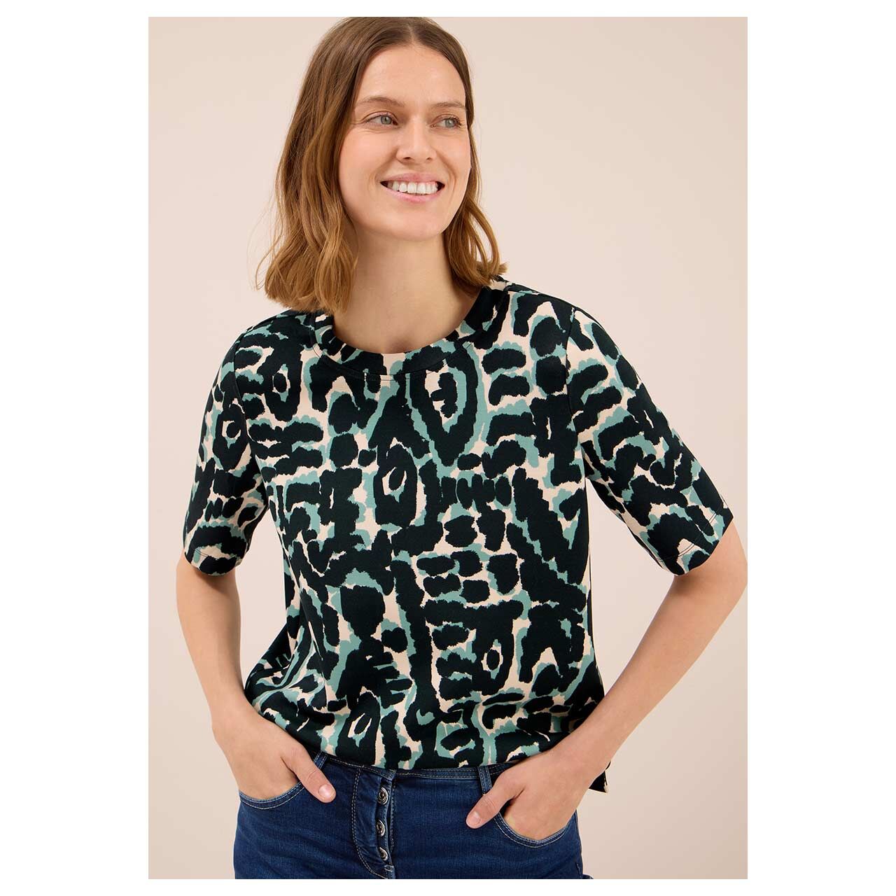 Damen T-Shirt Soft Touch von Cecil in Dunkelgrün mit Print, Vorderansicht