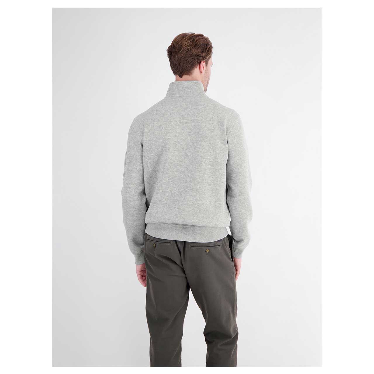 Herren Sweatshirt Troyer von Lerros in Hellgrau meliert, Rückansicht am Model