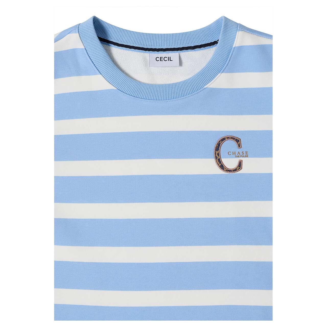Cecil Damen Sweatshirt Striped Embroidery easy blue