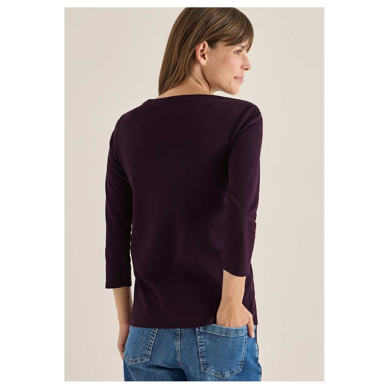 Damen 3/4 Arm Shirt Basic Boatneck von Cecil in Lila, Rückansicht am Model