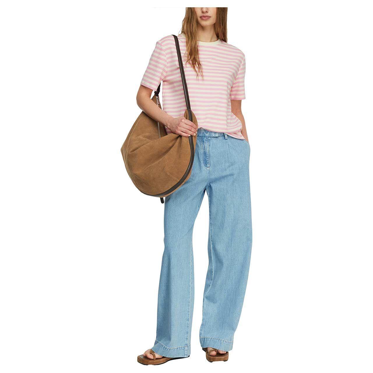 Damen T-Shirt von Comma in Rosa gestreift, Ganzkörperansicht am Model