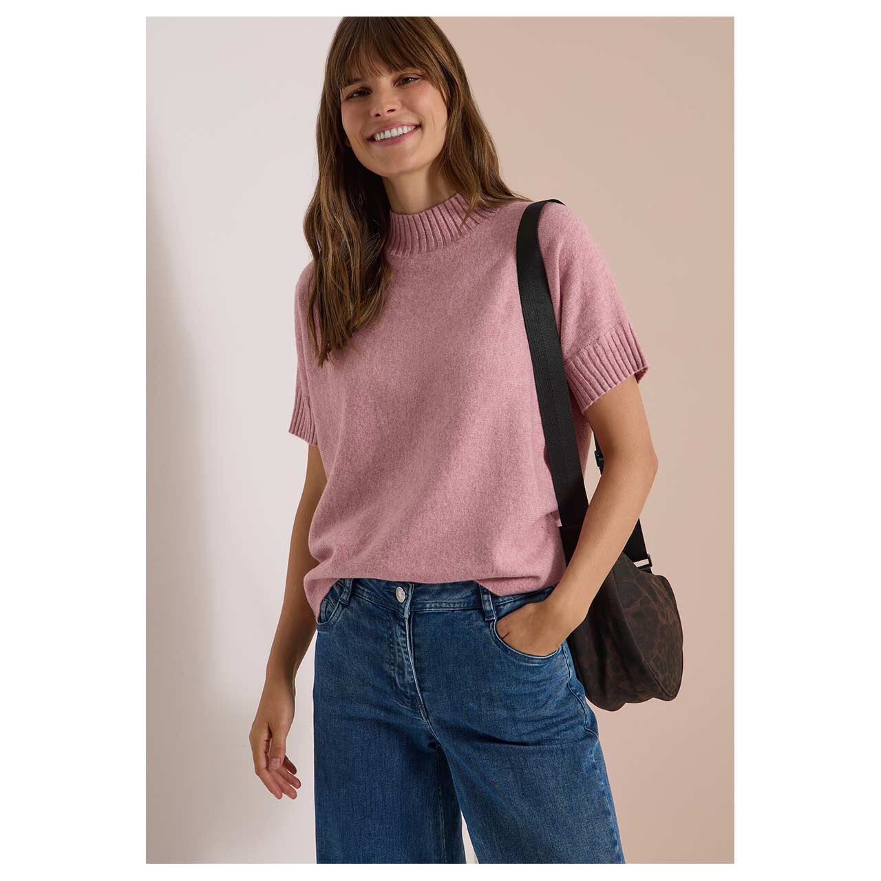Damen Kurzarm Pullover Shortsleeve Dolman von Cecil in Rosa meliert, detaillierte Ansicht am Model