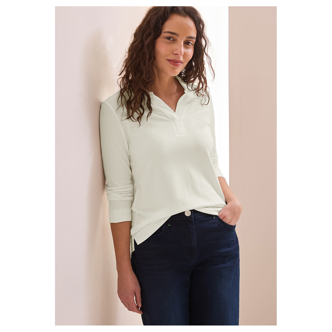 Cecil Damen 3/4 Arm Poloshirt Piquée vanilla white
