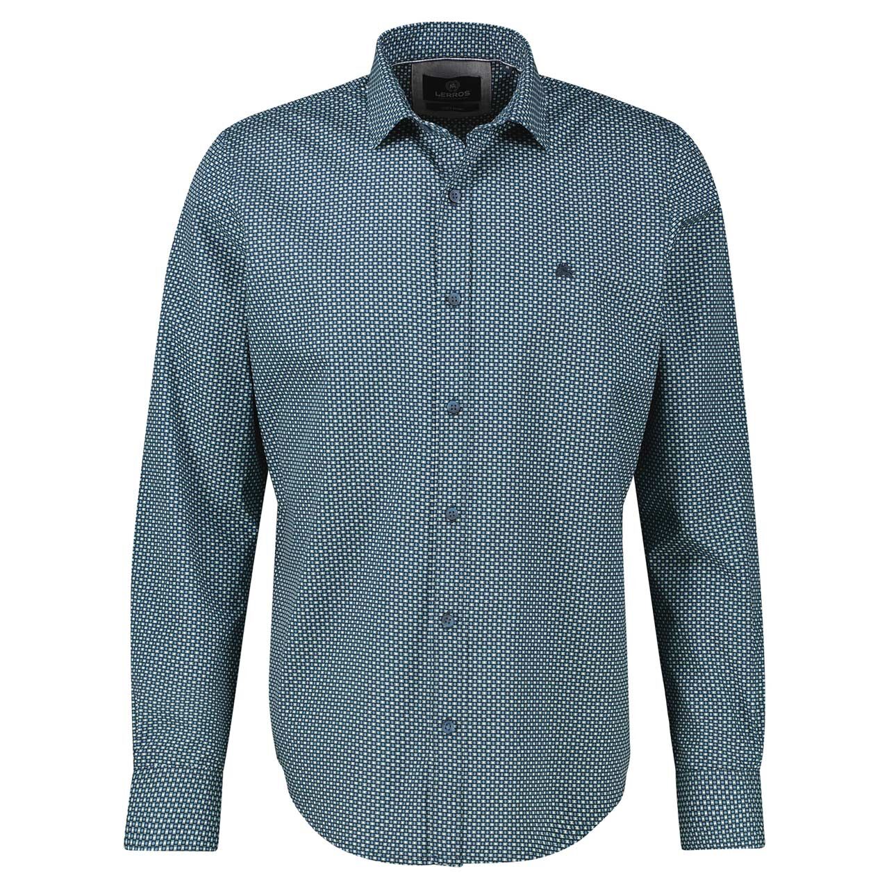 Lerros Herren Langarm Hemd petrol print