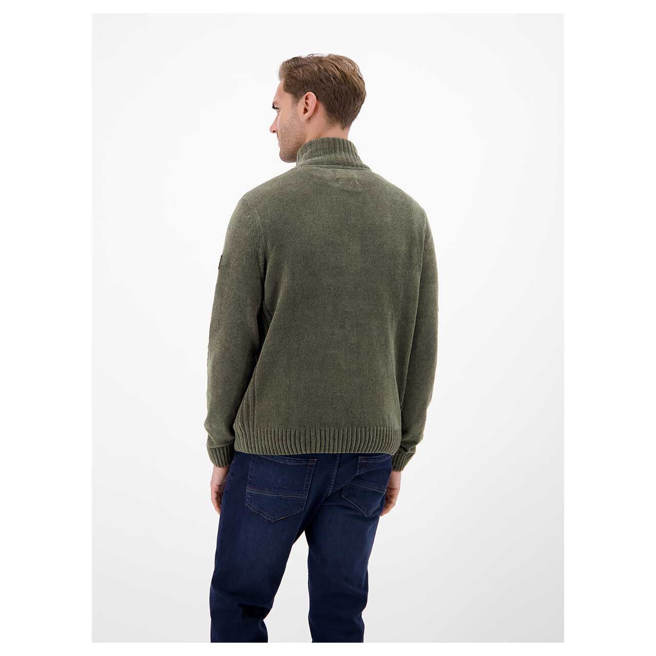 Herren Pullover Troyer Chenille Knit von Lerros in Dunkelgrün, Rückansicht am Model