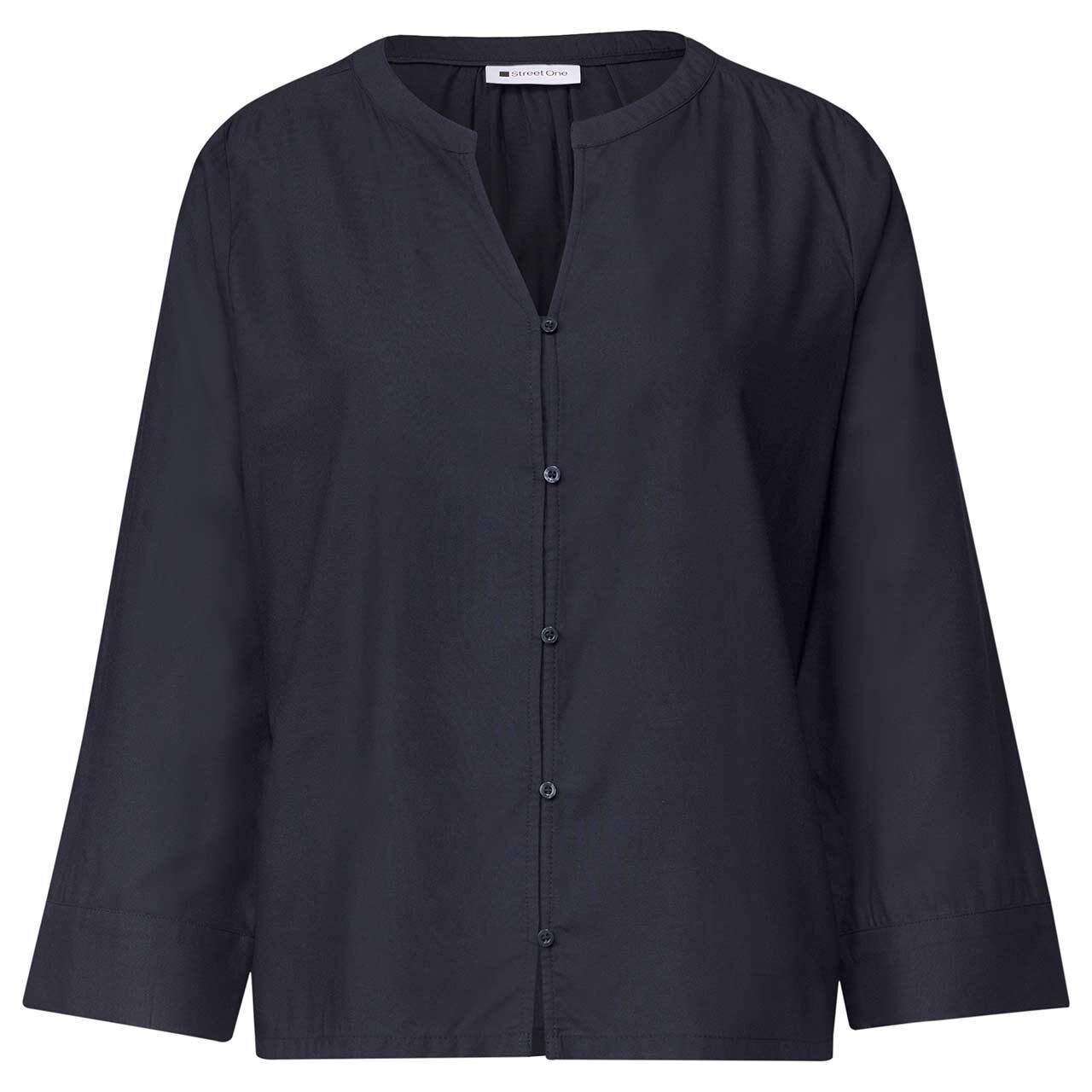 Street One Damen 3/4 Arm Bluse Splitneck Button Detail indigo night