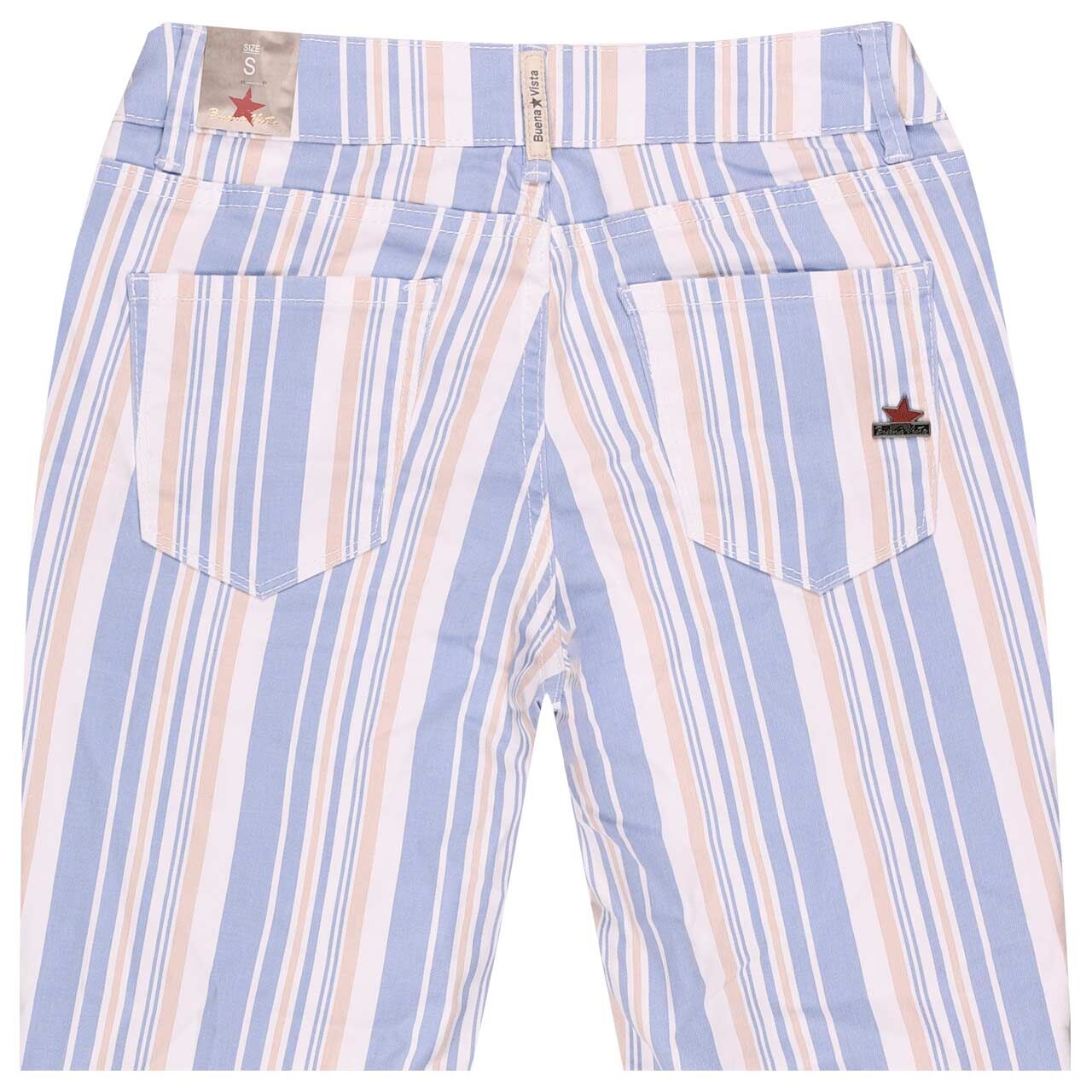 Damen Baumwollhose Italy V 7/8 Stretch Twill von Buena Vista in Hellblau gestreift, detaillierte Rückansicht