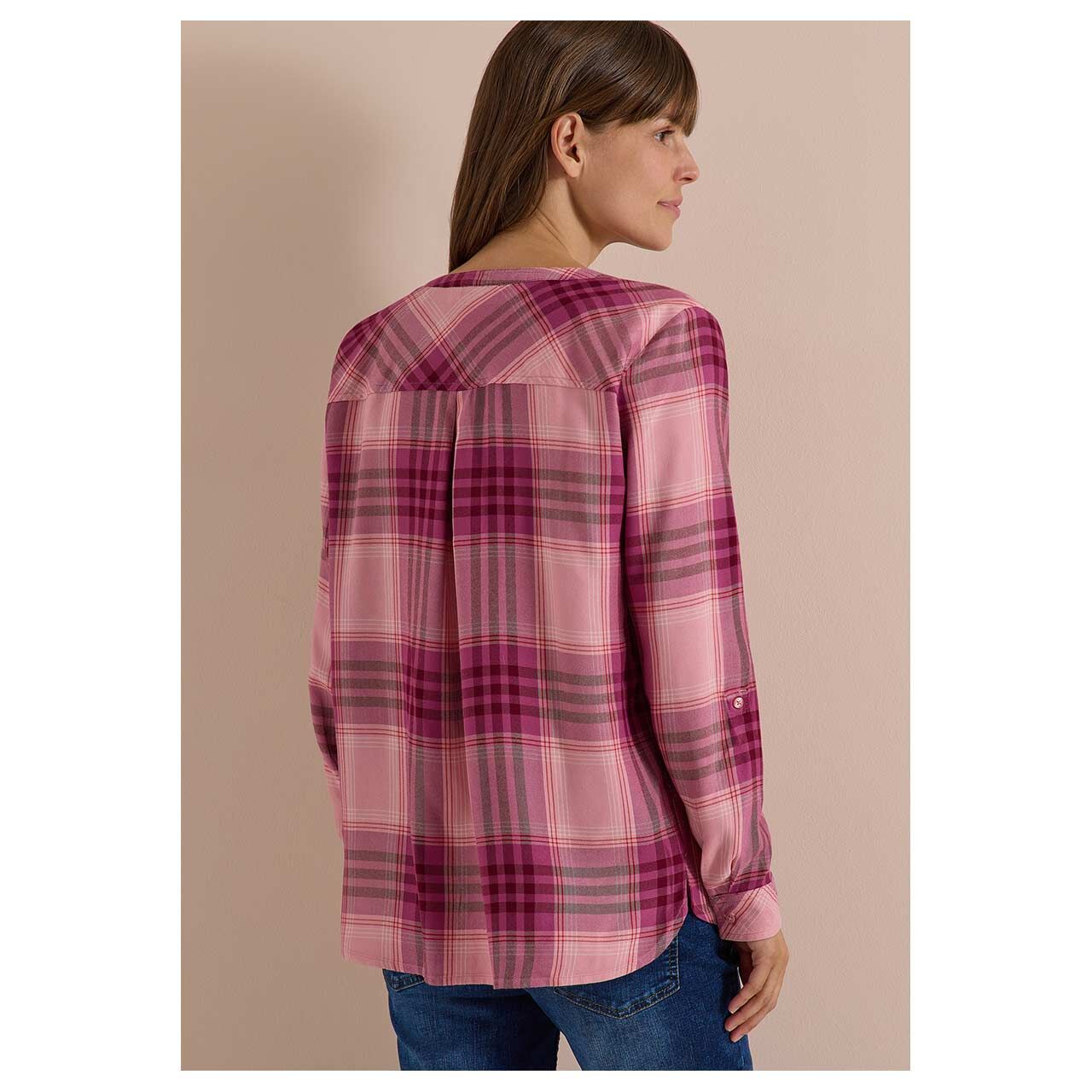 Damen Langarm Bluse Check von Cecil in Rosa kariert, Rückansicht am Model