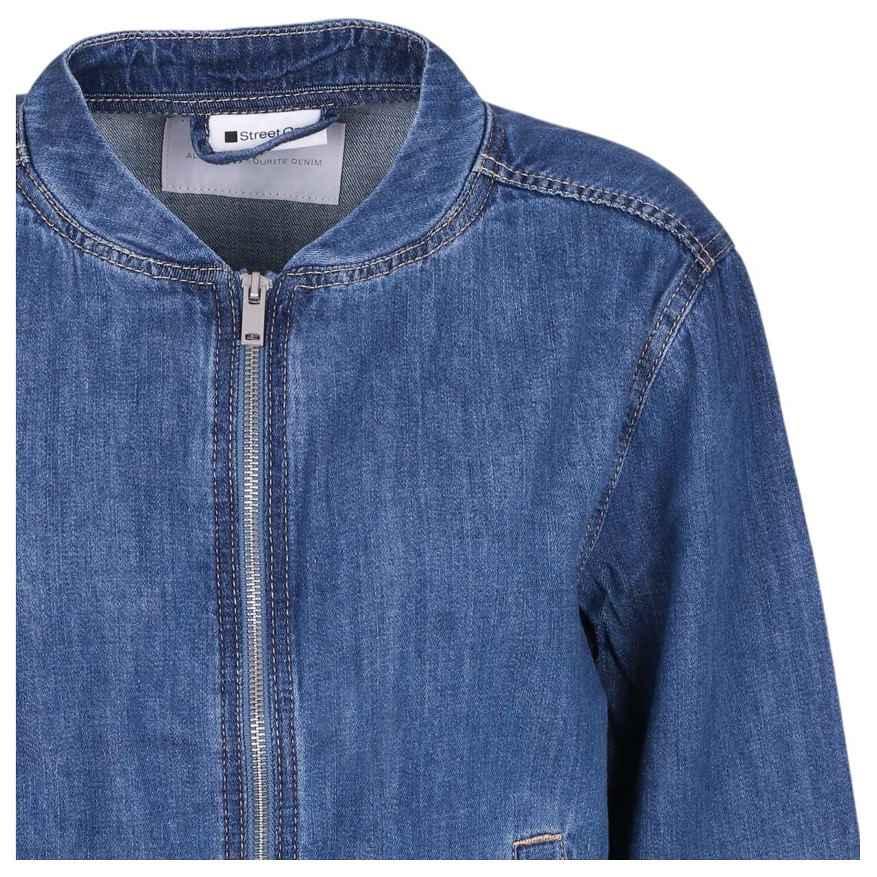Damen Jeansjacke Bomber Jacket von Street One in Blau angewaschen, detaillierte Vorderansicht