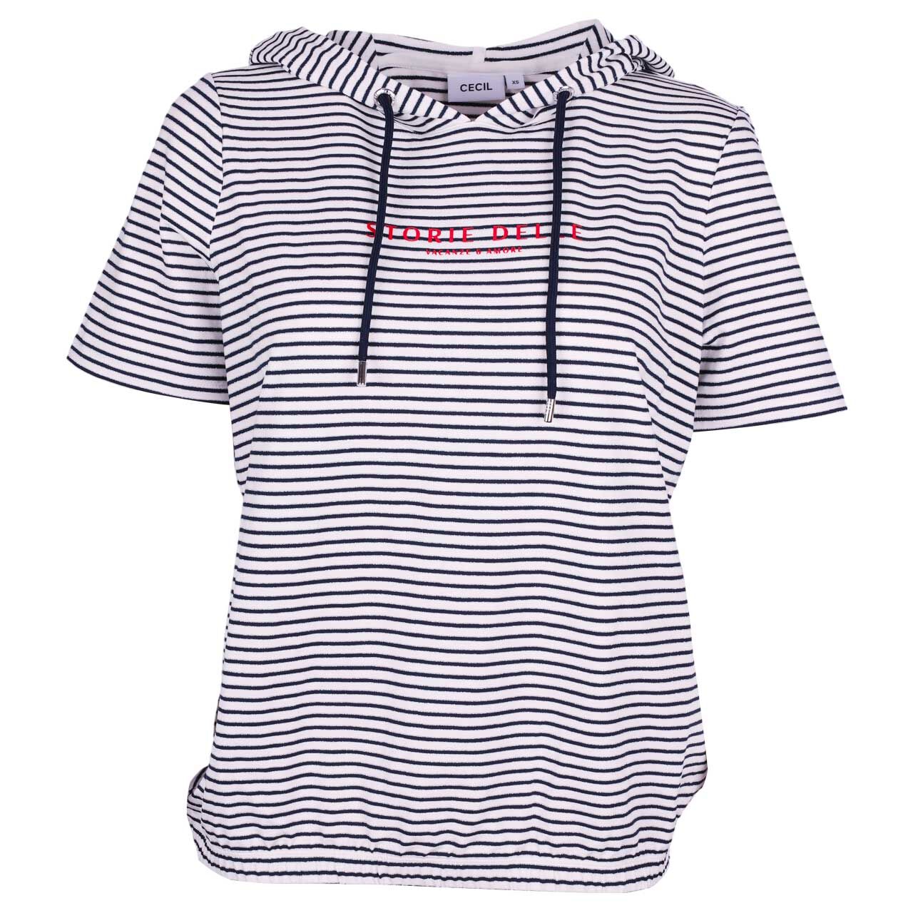 Vorderansicht des Damen T-Shirt Hoodies von Cecil in Weiß gestreift mit Print mit der Farbnummer 33474