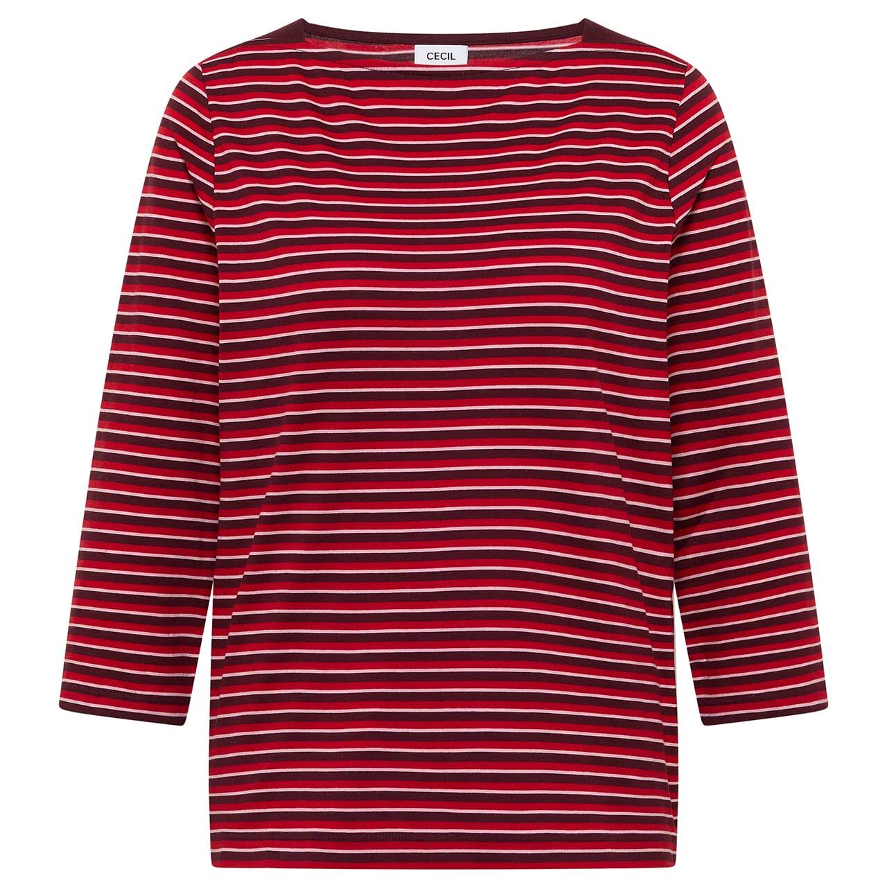 Cecil Damen 3/4 Arm Shirt Small Striped Boatneck red wine