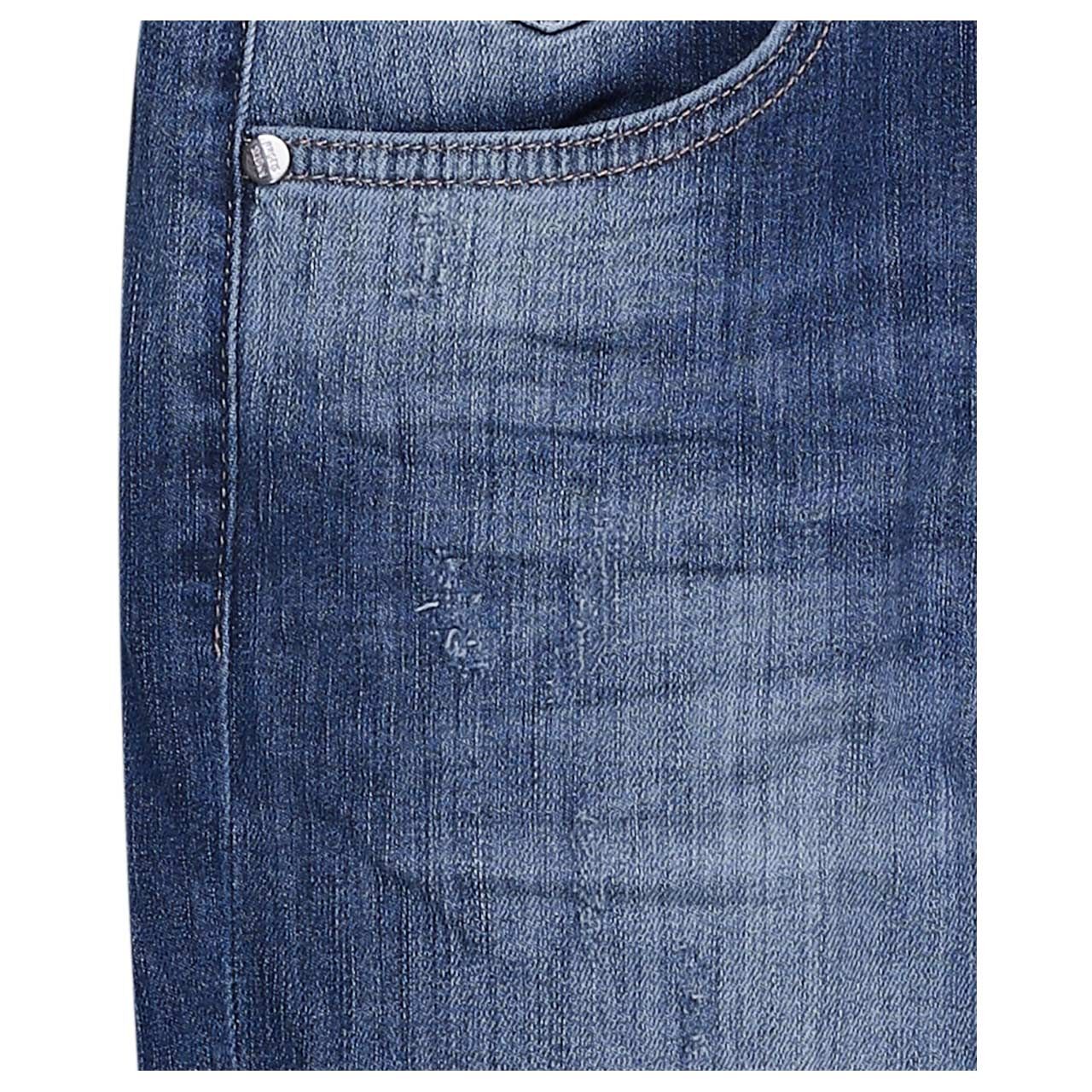 Damenjeans Straight von Angels in Blau angewaschen mit Destroyed-Effekten, Detailansicht Destroyed-Effekt