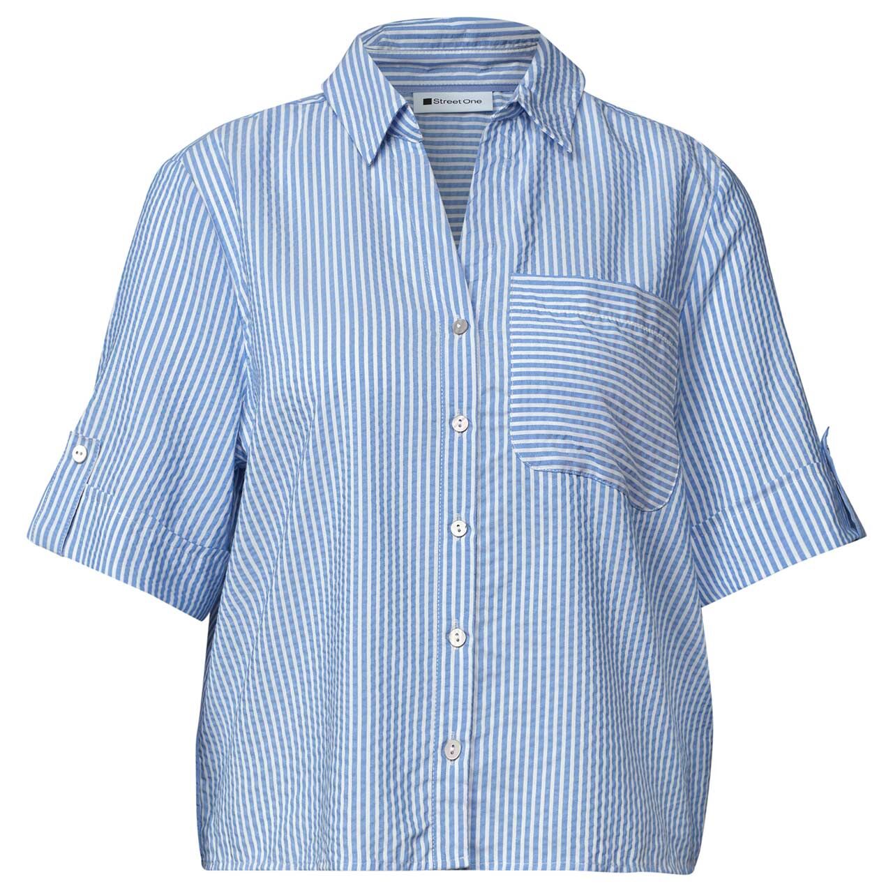 Street One Damen Kurzarm Bluse Buttoned Shirtcollar original blue striped