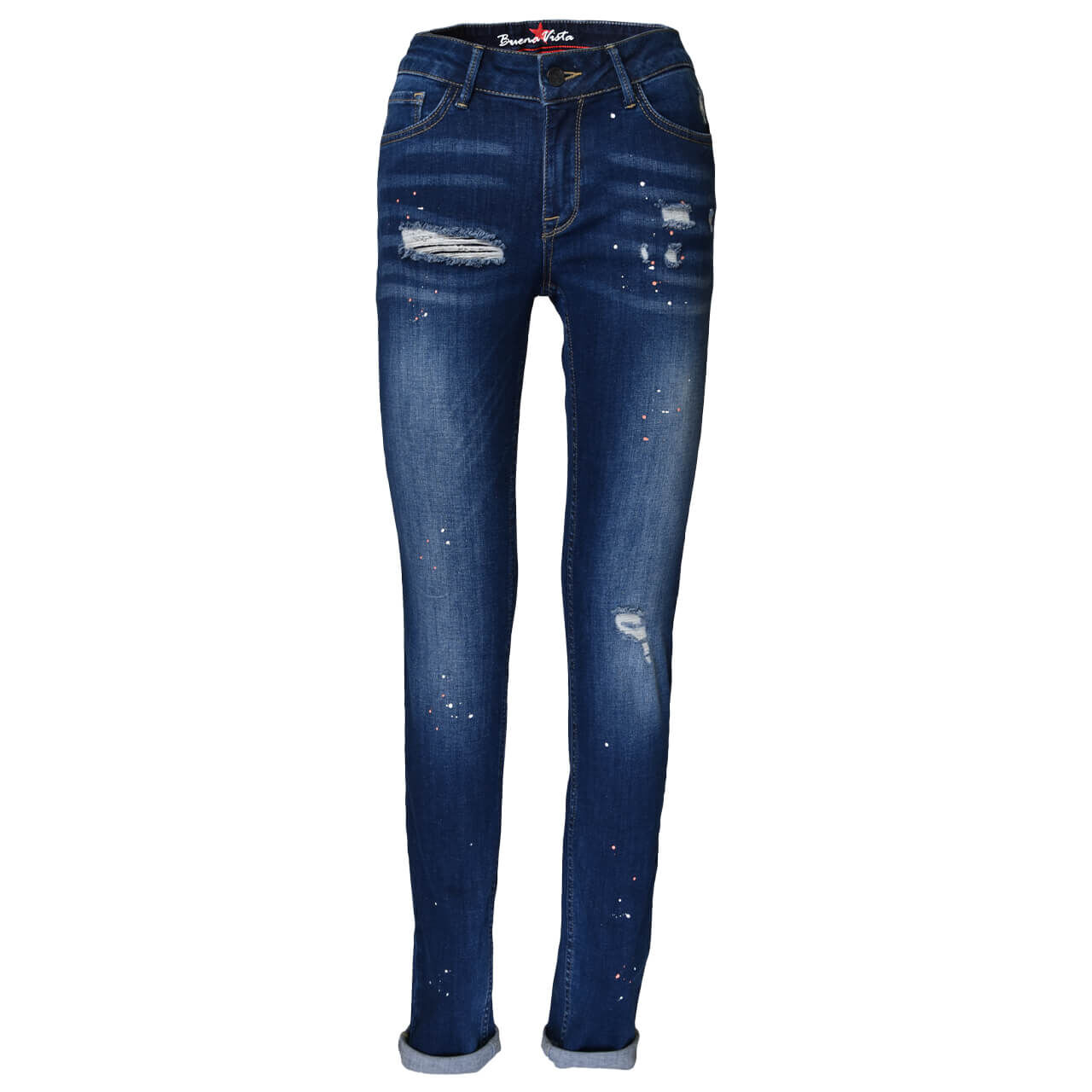 Buena Vista Jeans Italy Stretch Denim für Damen in Dunkelblau angewaschen mit Destroyed-Effekten und Painted-Effekt, FarbNr.: 2575