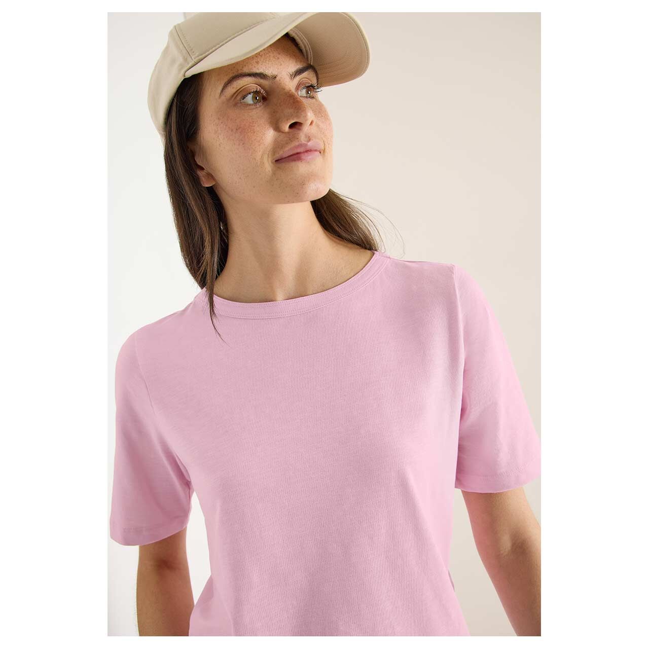 Damen T-Shirt Solid Slubyarn von Cecil in Rosa meliert, Detailansicht vorne