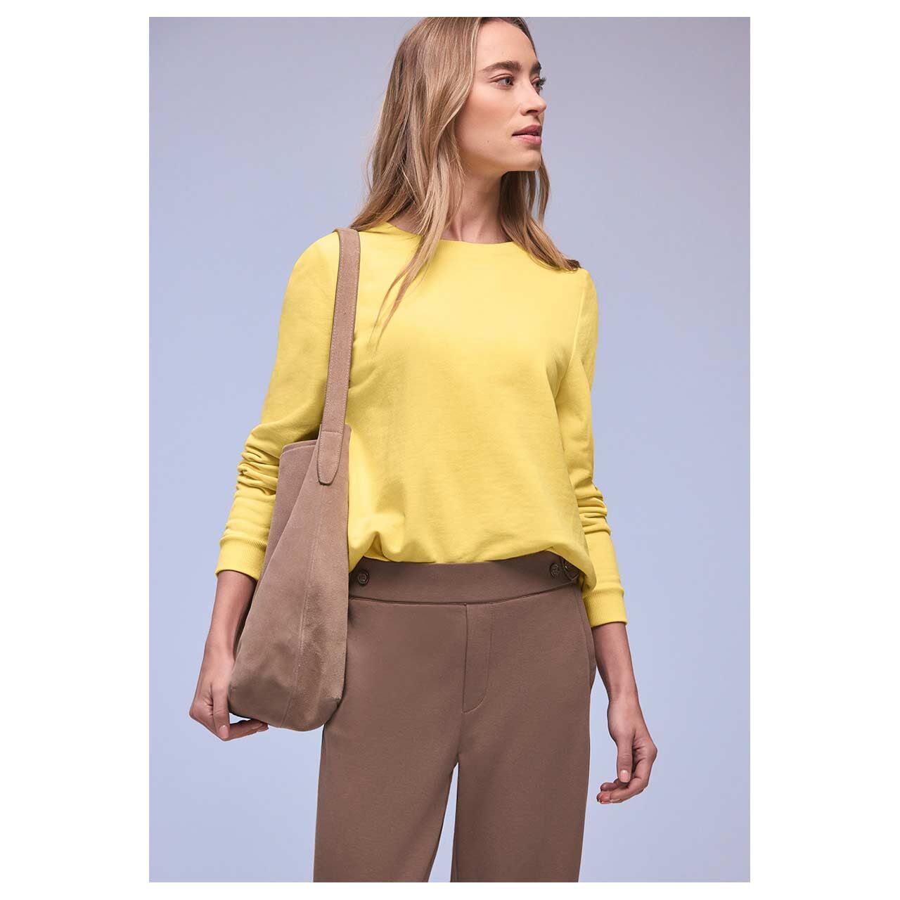 Damen Sweatshirt Basic von Street One in Gelb, Vorderansicht mit Tasche