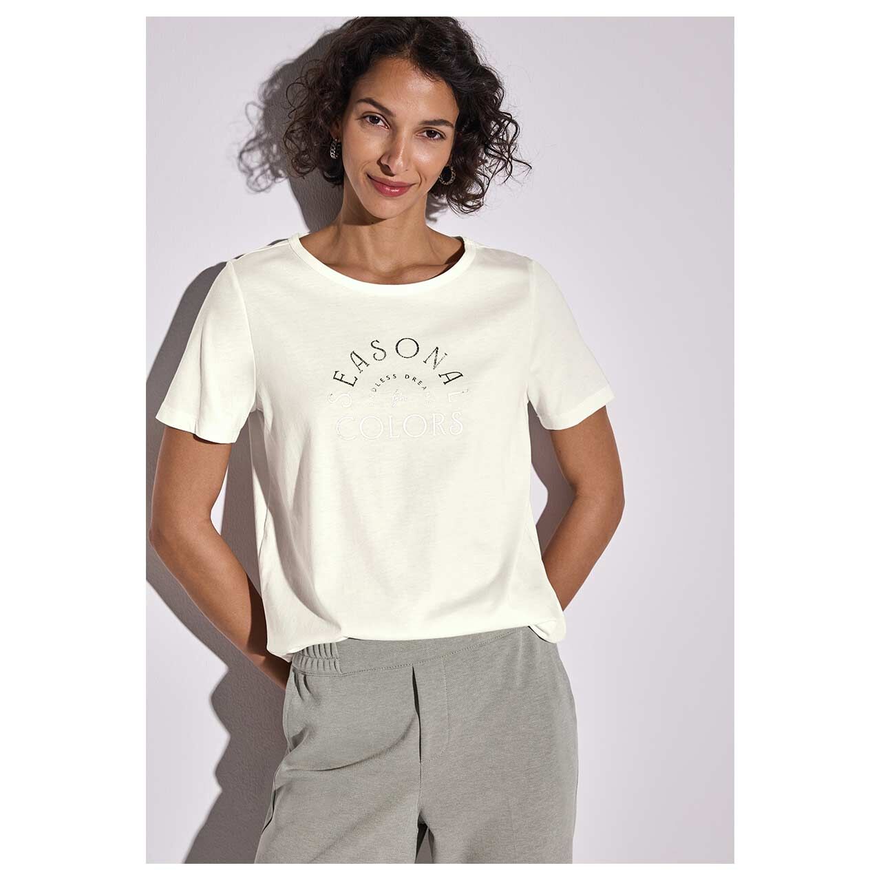 Street One Damen T-Shirt Basic Partprint off white