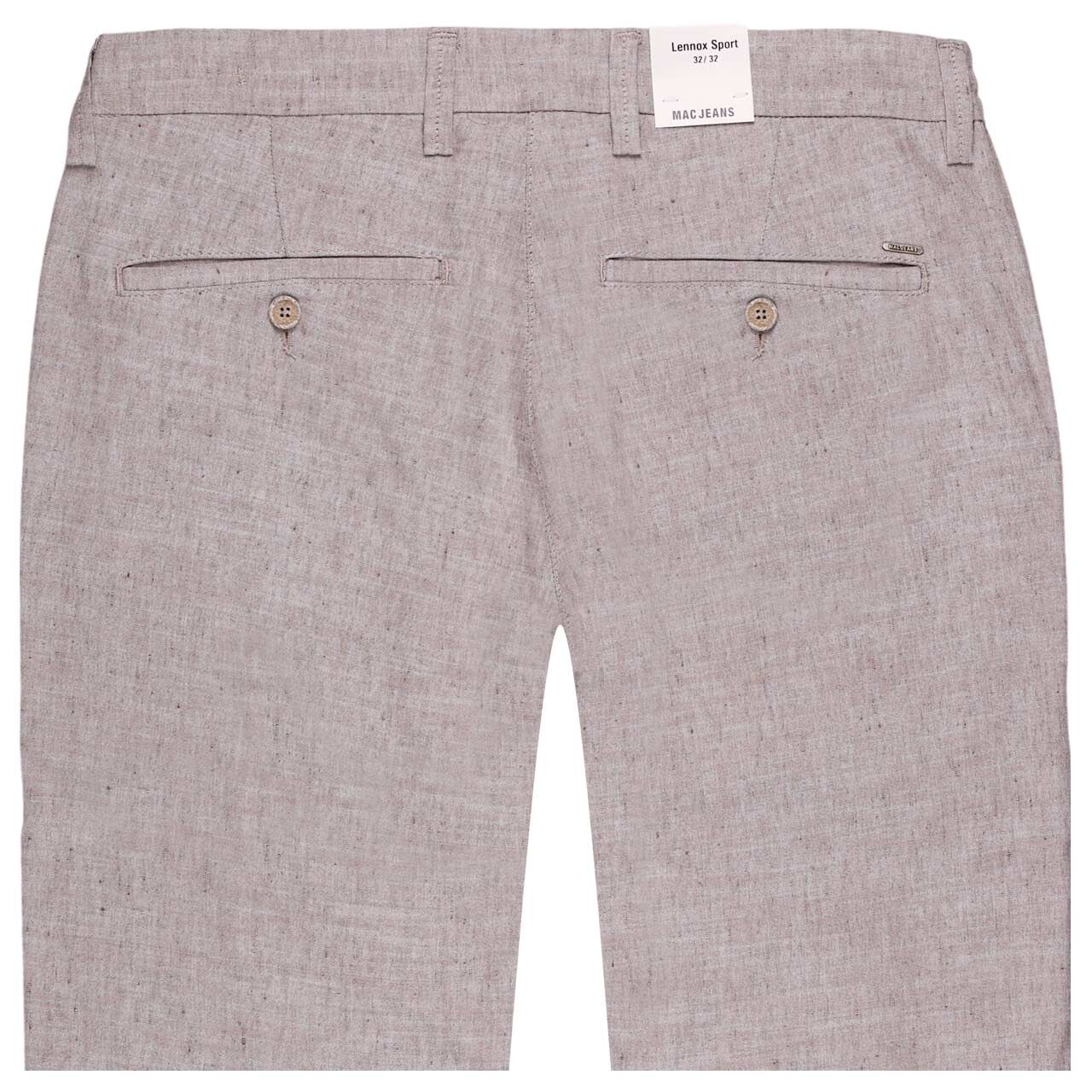 Herren Lennox Chino Leinenhose von MAC in Hellbraun meliert, detaillierte Rückansicht