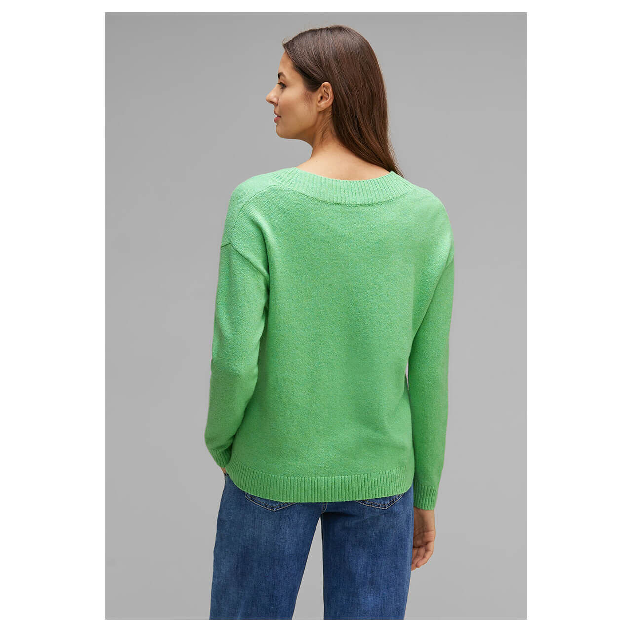 Street One Damen Pullover V-neck Sweater light green melange