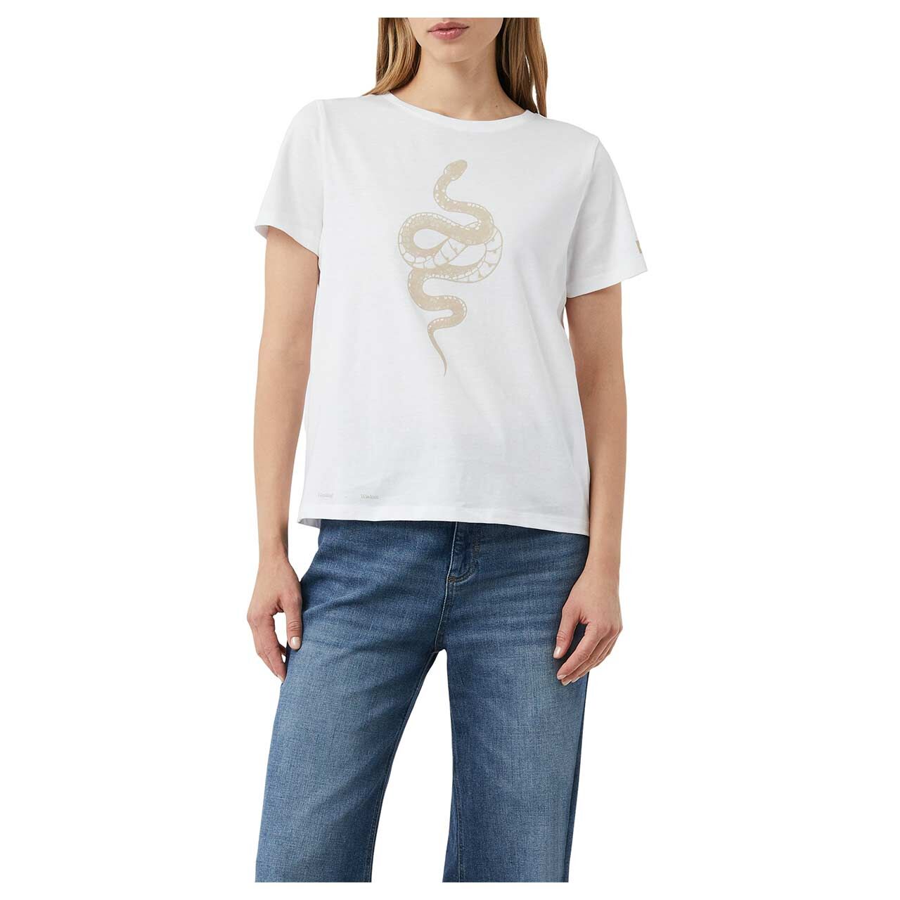 Damen T-Shirt von Comma in Weiß mit Print, Vorderansicht Model
