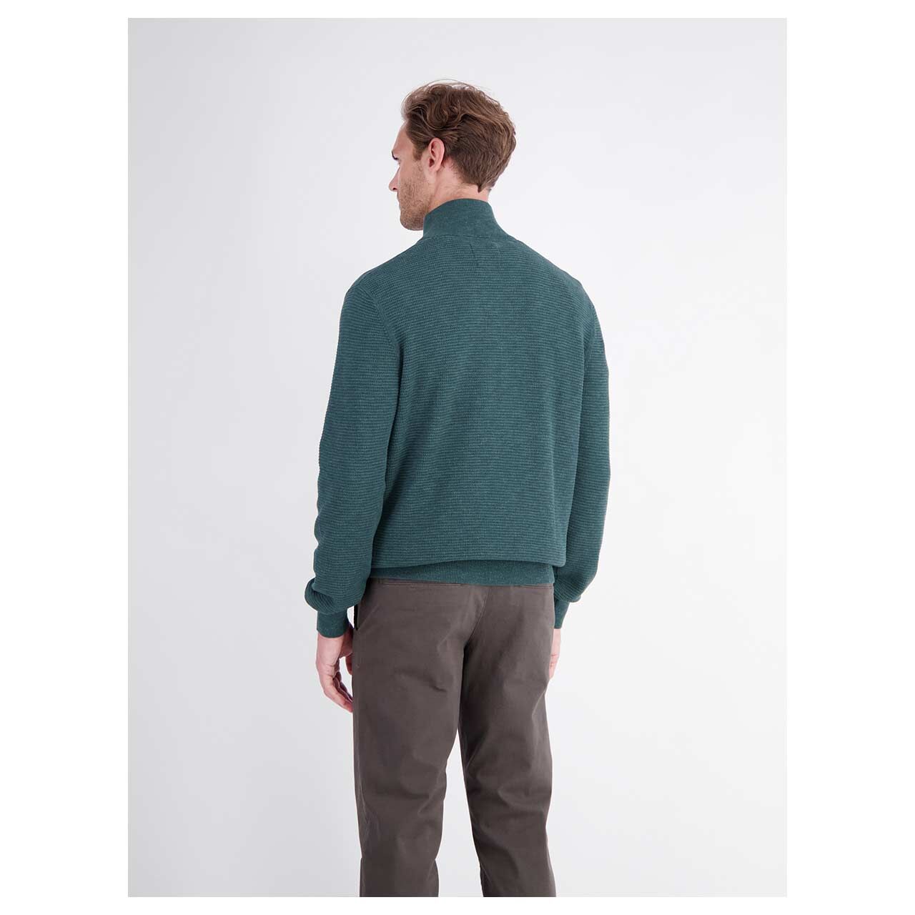 Herren Pullover Troyer von Lerros in Dunkelgrün, Rückansicht am Model