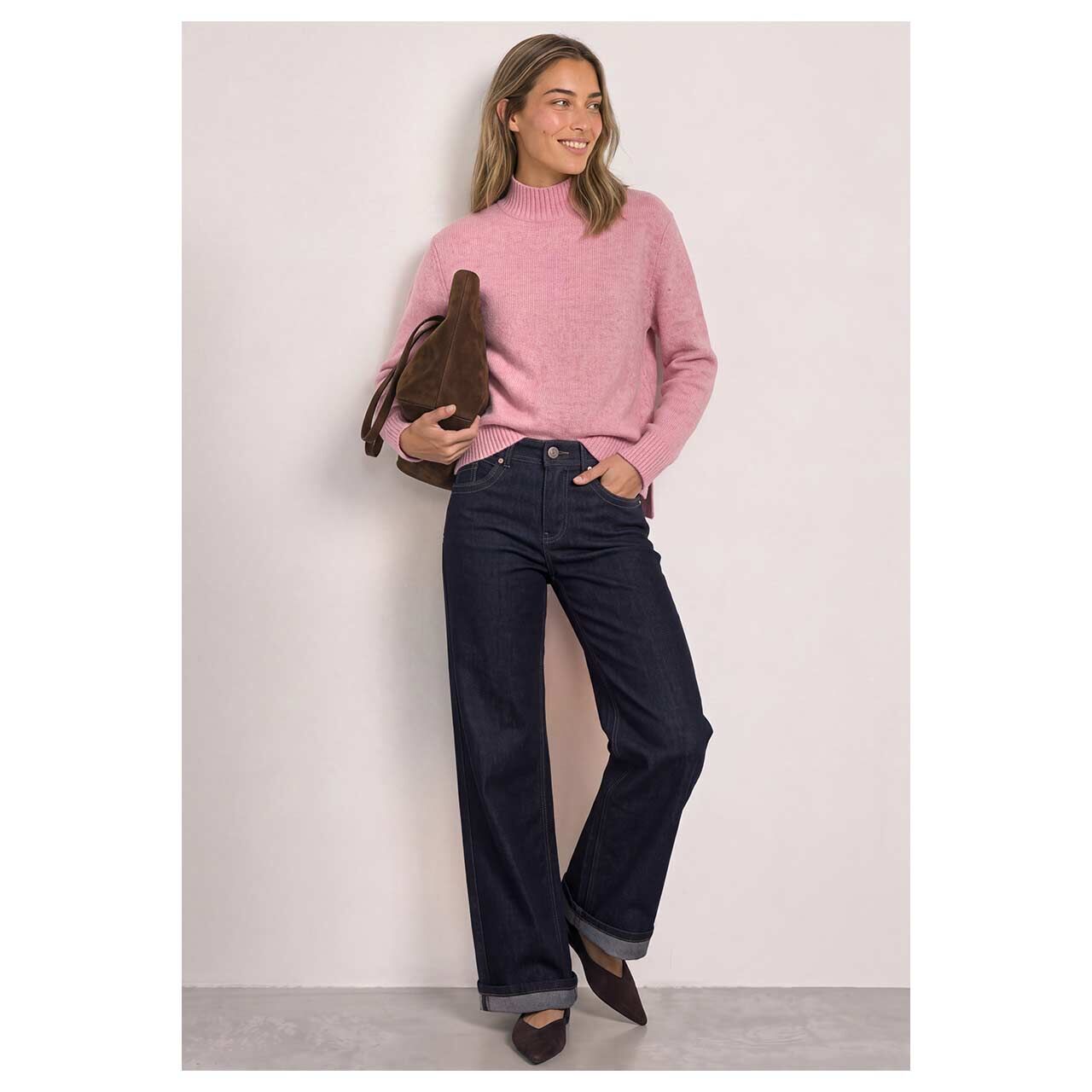 Damen Pullover Cosy Mouliné von Street One in Rosa meliert, Ganzkörperansicht am Model