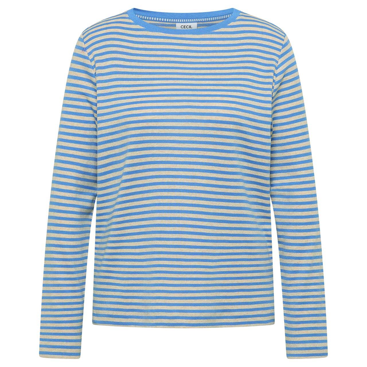 Cecil Damen Langarm Shirt Basic Melange Stripe fountain blue